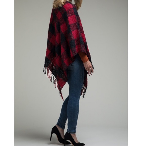 LAST 1 🔥 2 Tone Buffalo Plaid Long Fringe Poncho - Picture 6 of 10
